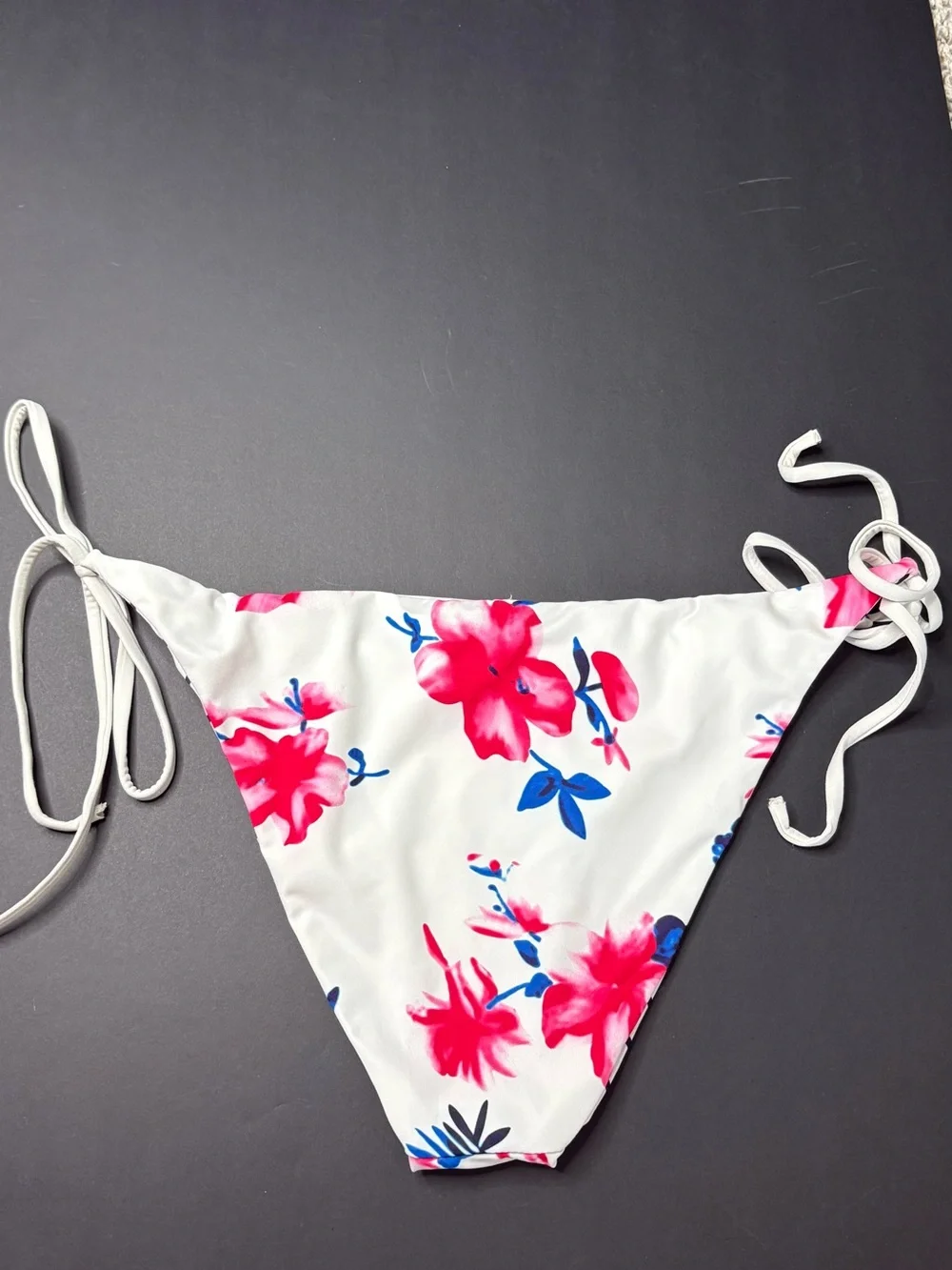 Tie-Side Floral & Stripe Bikini Bottom - White with Pink Floral